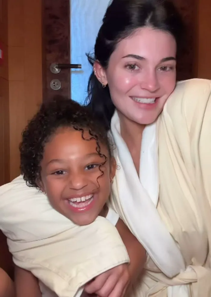 "Kylie Jenner and her daughter Stormi in matching Halloween pajamas"