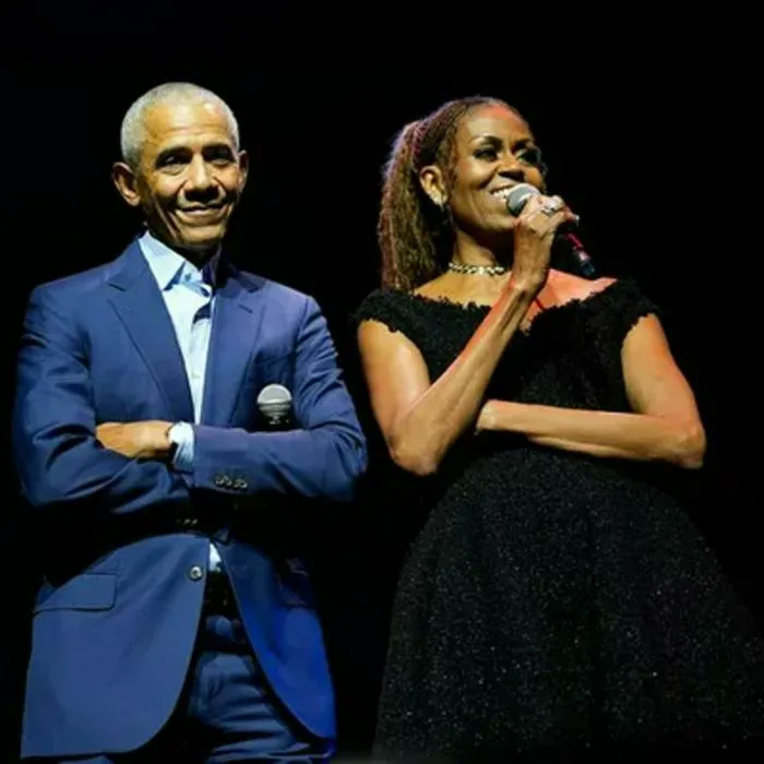 Barack and Michelle Obama at the Obama Presidential Center dedication ceremony